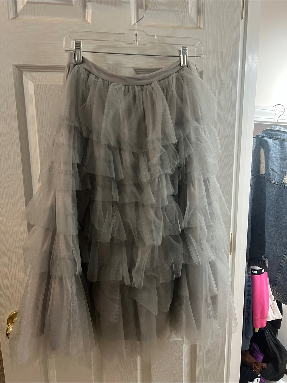 Layered Tulle High-Low Skirt — Gray